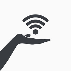 Hand with Wi-Fi Icon. Wi fi concept. Wi fi icon in the man's hand