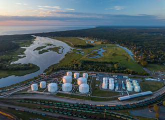 Gas storage terminal in the sea port. Baltic sea, Daugava river.