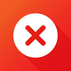 Fototapeta premium Circle with cross mark icon. Flat icon with long shadow on red background