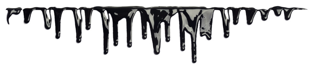 Black ink paint dripping isolated on white - obrazy, fototapety, plakaty