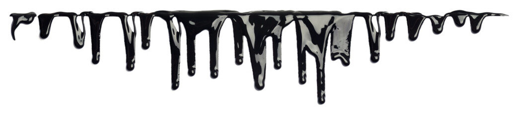 Black ink paint dripping isolated on white