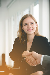 businesswoman shaking hands with business deals