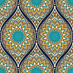 Seamless pattern with ethnic mandala ornament. Hand drawn vector illustration