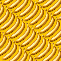 Pattern of golden bananas on a yellow background.