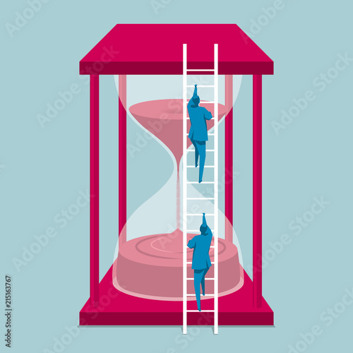 Businessman Climbs The Hourglass From The Ladder The Background