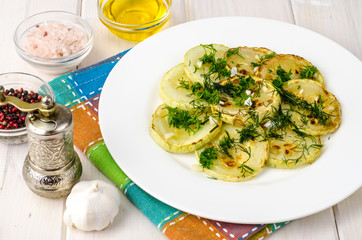 Food for diabetics. Vegetable dish of zucchini