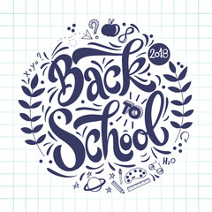 Back to school hand drawn lettering. Elements for greeting card, poster, banners. Notebook and sticker design