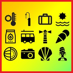 Ice cream, van and beach shower related icons set