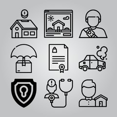 Simple 9 icon set of insurance related [iconsRandom:4] vector icons. Collection Illustration