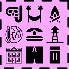 Simple 9 icon set of summer related [iconsRandom:4] vector icons. Collection Illustration