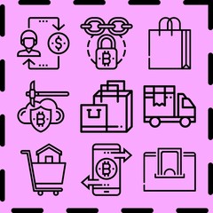 Simple 9 icon set of commerce related [iconsRandom:4] vector icons. Collection Illustration