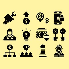 Smartphone, pound sterling and trophy related premium icon set