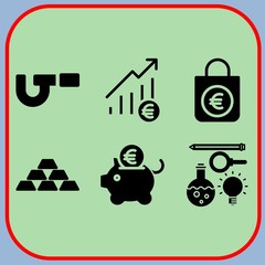 Simple 6 icon set of business related science, profits, piggy bank and padlock vector icons. Collection Illustration