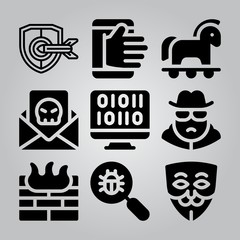 Simple 9 icon set of hacker related [iconsRandom:4] vector icons. Collection Illustration