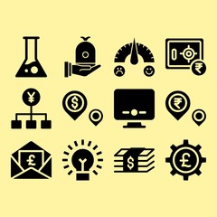 Money bag, computer and invoice related premium icon set