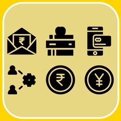 Simple 6 icon set of business related smartphone, rupee, yen and book vector icons. Collection Illustration