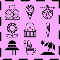 Simple 9 icon set of summer related [iconsRandom:4] vector icons. Collection Illustration