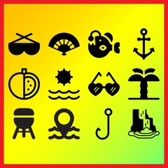 Hook, angler and boat anchor related icons set
