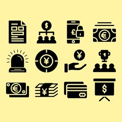 Smartphone, credit card and teamwork related premium icon set