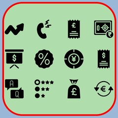 Simple 12 icon set of business related presentation, invoice, questions and safebox vector icons. Collection Illustration