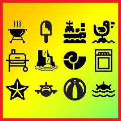Starfish, waterfall and grill related icons set