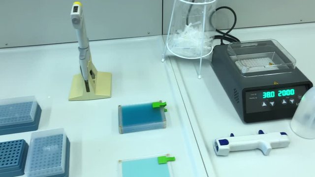 Laboratory wet bench for micro biology bench side top view no ppl 4k 30fps
