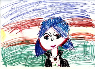 Children`s pencil drawings. Portrait of a girl. 