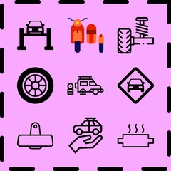 Simple 9 icon set of car related car, car, car sign and suspension vector icons. Collection Illustration