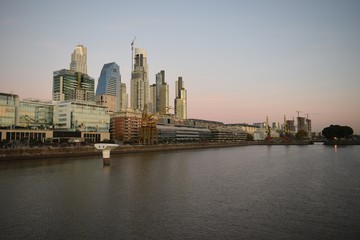 Fototapeta na wymiar harbour and skyline of Puerto Madero at sunset, Buenos Aires, Argentina