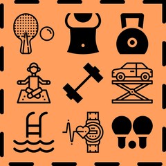 Simple 9 icon set of fitness related [iconsRandom:4] vector icons. Collection Illustration