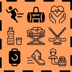 Simple 9 icon set of fitness related [iconsRandom:4] vector icons. Collection Illustration