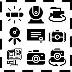 Simple 9 icon set of camera related [iconsRandom:4] vector icons. Collection Illustration