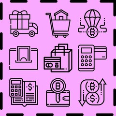 Simple 9 icon set of commerce related [iconsRandom:4] vector icons. Collection Illustration