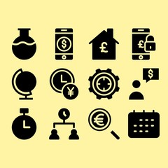 Smartphone, time management and flask related premium icon set