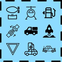 Simple 9 icon set of travel related car, helicopter, yield and car vector icons. Collection Illustration