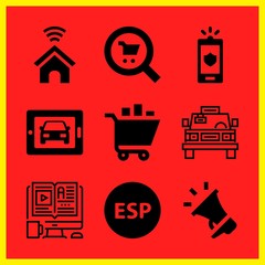 Simple 9 icon set of online related car on tablet, cab, search and smart home vector icons. Collection Illustration