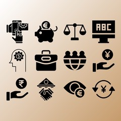 Mobile, head and get money related premium icon set