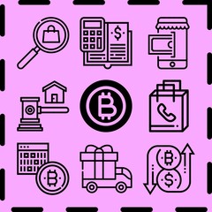 Simple 9 icon set of commerce related [iconsRandom:4] vector icons. Collection Illustration