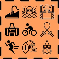 Simple 9 icon set of fitness related [iconsRandom:4] vector icons. Collection Illustration