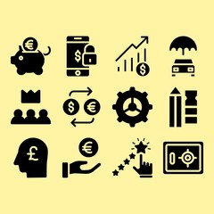 Insurance, rating and get money related premium icon set