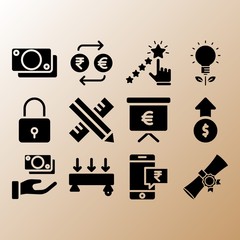 Ruler, padlock and presentation related premium icon set