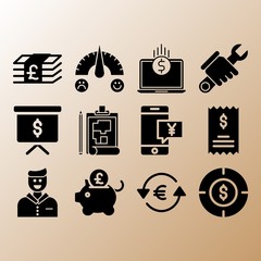 Presentation, money and user related premium icon set