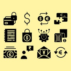 Credit card, padlock and exchange related premium icon set
