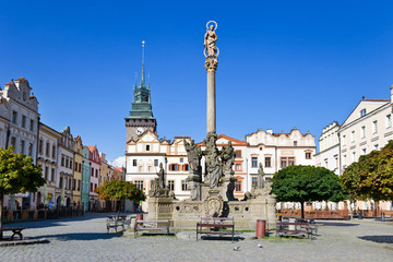 Fototapeta premium Renaissance town hall and Marian column, Green gate, Pardubice, East Bohemia, Czech republic