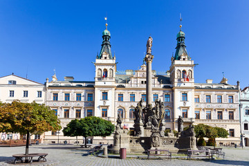 Renaissance town hall and Marian column, Pardubice, East Bohemia, Czech republic