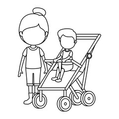 baby boy in cart with sister