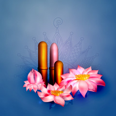 Vector lipstick and flowers background for banner.