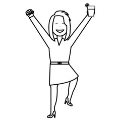 happy businesswoman celebrating with cocktail