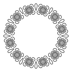 Outline flowers circle frame design, monochrome