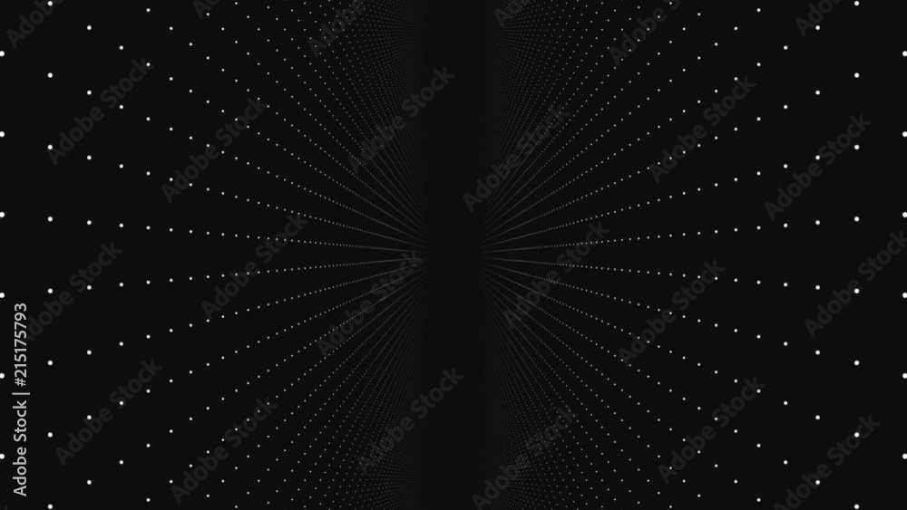 Aufkleber Abstract background made of array of points. Moving through abstract fractal point matrix lattice. Fly into geometric point structure. Abstract futuristic universe on dark background